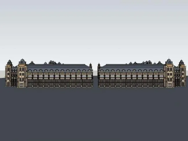 Sketchup Business Model | Multi story Commercial Street, Classical Style