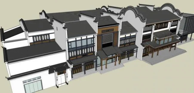 Sketchup Business Model | Multi story commercial ancient street, antique style, Chinese style