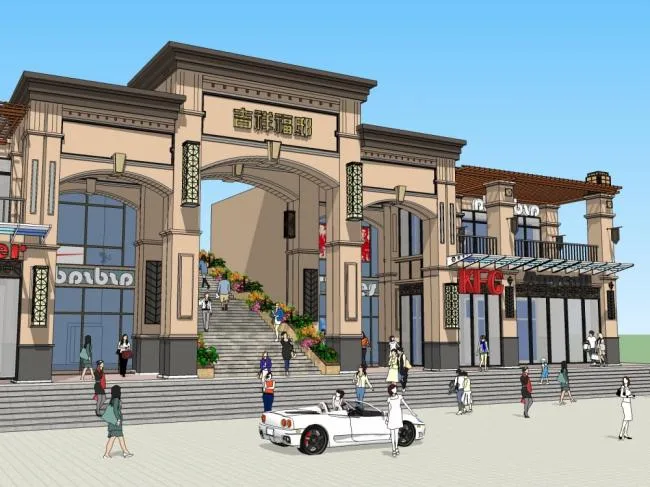 Sketchup Business Model | Multi story Commercial Street, Classical Style