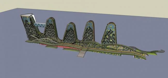 Sketchup Office Model | High rise hotel office, office building, shopping mall, commercial podium, modern style, ecological office building, irregular shape