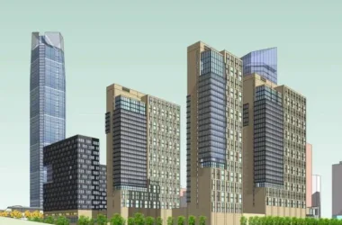 SketchUp Complex Model: Modern Super High-Rise Office Building with Ground Floor Design-BIM WORLD