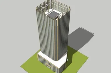 Modern High-Rise Office Building Model in SketchUp with Sleek Vertical Lines-BIM WORLD