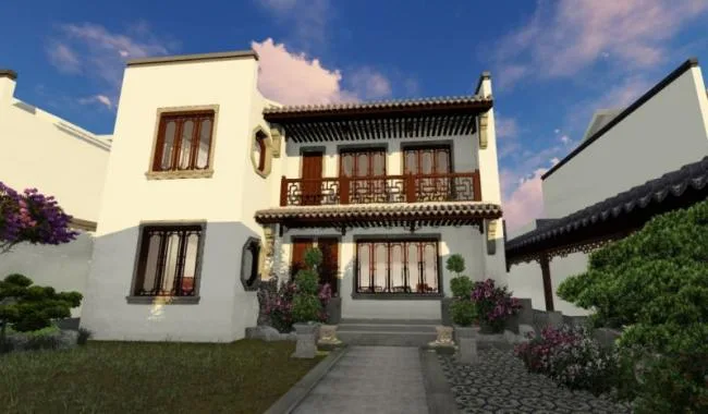 Sketchup Villa Model | Solo Villa, Modern Chinese Style