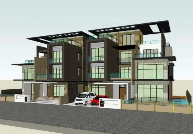 Sketchup Villa Model | Twin Villa, Modern Style