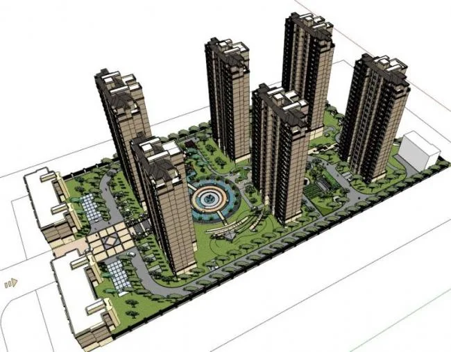 Sketchup Residential Model | High rise residential complex, sloping roof, residential building, classical style