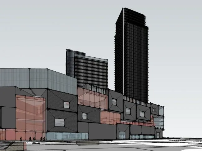 Sketchup Complex Model | Multi story High rise Mixed Commercial Complex, High rise Office Building, Modern Style