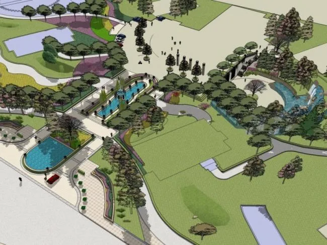 Sketchup Landscape Model | Square Landscape, Classical Style