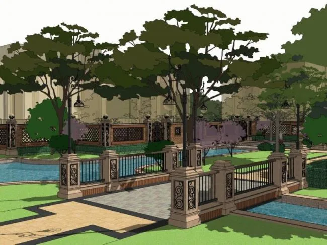 Sketchup Landscape Model | Community Landscape, Residential Landscape, Classical Style