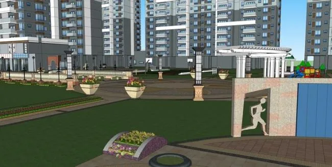 Sketchup Residential Model | High rise residential community, modern style, ground floor commercial, commercial complex, landscape design