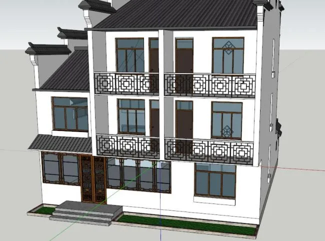 Sketchup Residential Model | Multi story Huizhou style Residence, Residential, Chinese Style