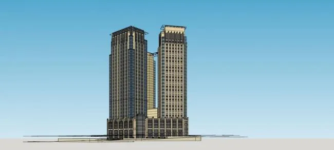 Sketchup Complex Model | Commercial complex, high-rise office, commercial podium, neoclassical style