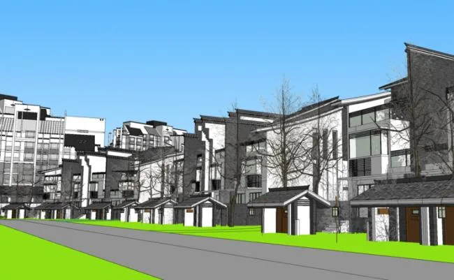 Sketchup Residential Model | Huizhou, New Chinese Style, Kangda Garden Community, Residential Architecture