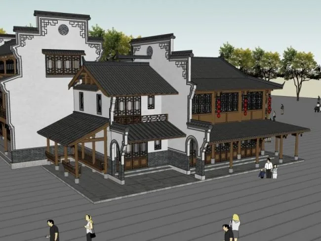 Sketchup Business Model | Multi story Commercial Street, Chinese Style