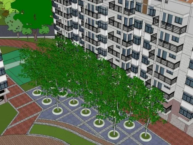 Sketchup Landscape Model | Community Landscape, Residential Landscape, Modern Style