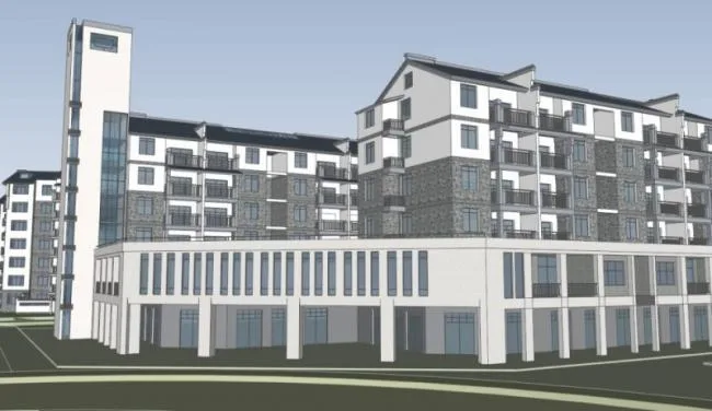 Sketchup Residential Model | Small and High rise Residential Complex, Modern Chinese Style, Residential Building, Sloping Roof