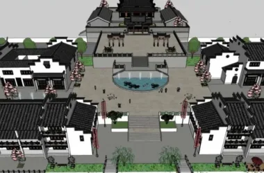 SketchUp Business Model: Multi-Story Commercial Street with Chinese Architectural Style-BIM WORLD