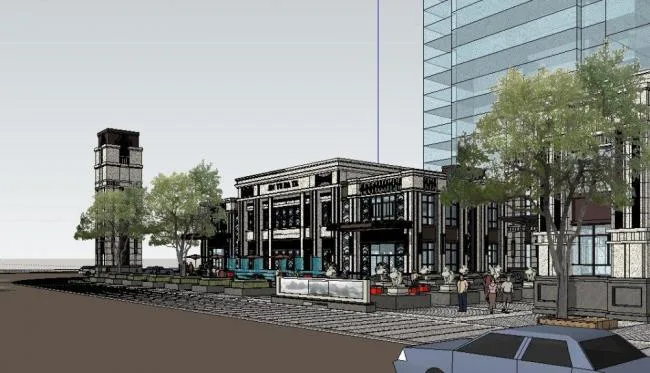 Sketchup Business Model | Multi story commercial building, neoclassical style