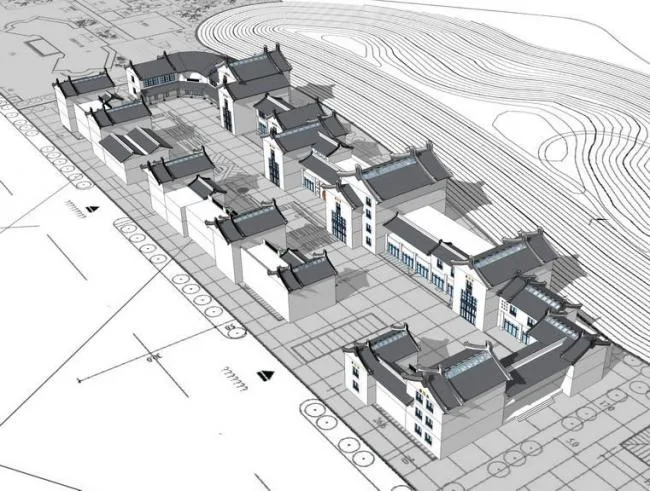 Sketchup Business Model | Multi story Hakka Commercial Street, Chinese Style
