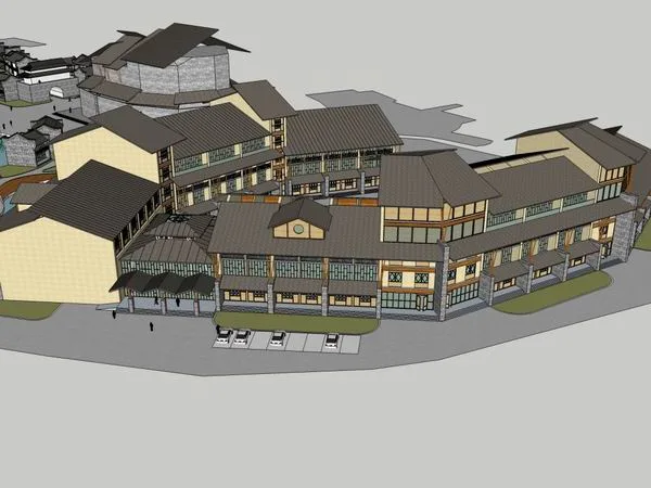 Sketchup Business Model | Multi-story Commercial Street, Chinese Style