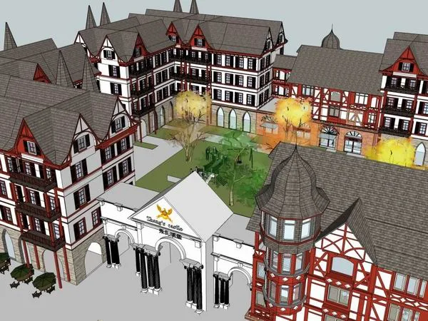 SketchUp Multi-Story Swiss Classical Style Hotel Model