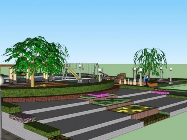 Sketchup Landscape Model | Community Landscape, Modern Style