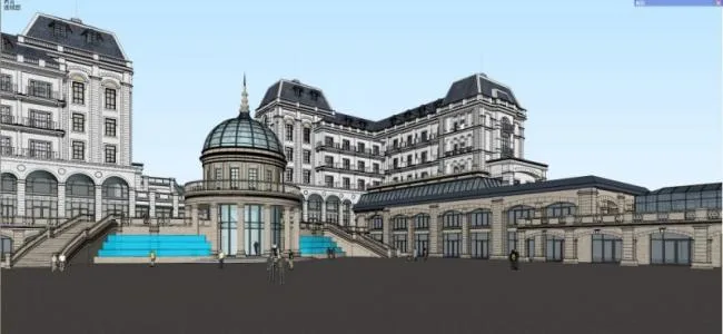 Sketchup Residential Model | Multi story Clubhouse, Multi story Apartment, Classical Style, Glass Dome