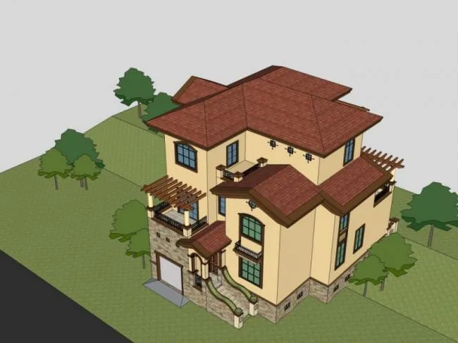 Sketchup Villa Model | Single Family Villa, Classical Style