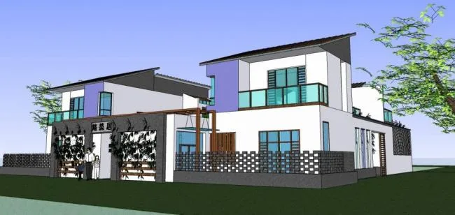 Sketchup Residential Model | Multi story Courtyard, Residential Building, New Chinese Style