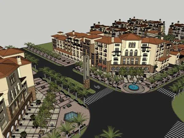 Sketchup Business Model | Multi story commercial street, pedestrian street, classical style