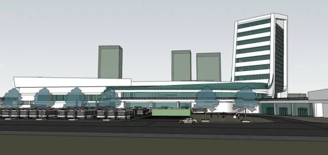 Sketchup Station Road and Bridge | Multi story high-rise mixed use, hotel office, bus station, hub station, modern style, transportation building