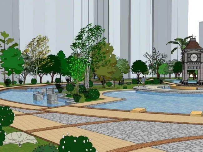 Sketchup Landscape Model | Community Landscape, Residential Landscape, Classical Style