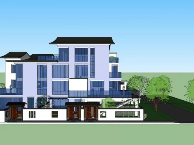 Sketchup Residential Model | Multi story Residence, Modern Chinese Style