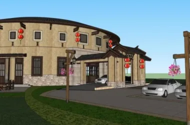 SketchUp Hotel Model: Low-Rise Oriental Neoclassical Design-BIM WORLD