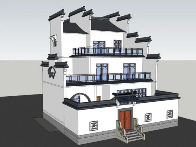 Sketchup Residential Model | Multi story Huizhou style Residence, Modern Chinese Style