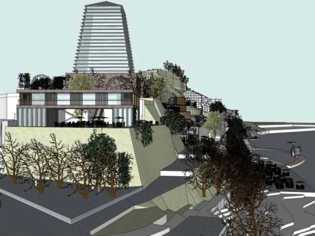 Sketchup Business Model | Multi story riverside commercial street, modern style