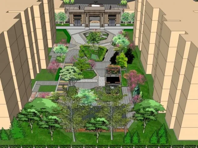 Sketchup Landscape Model | Community Landscape, Residential Landscape, Modern Style