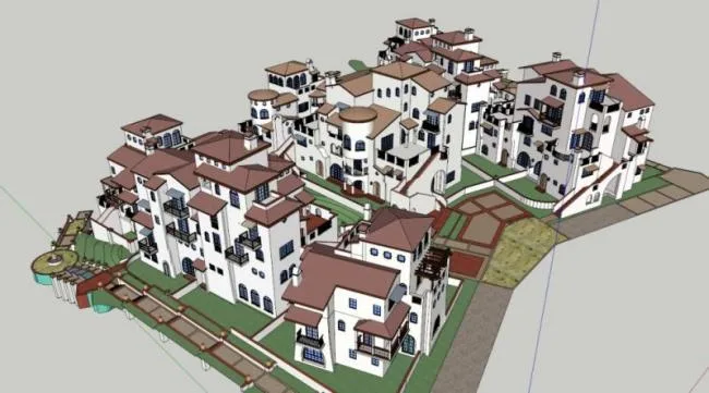 Sketchup Villa Model | Villa Cluster, Classical Style, Spanish Style