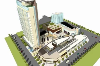 Modern High-Rise Office Building with Ground Floor Retail | SketchUp Model-BIM WORLD