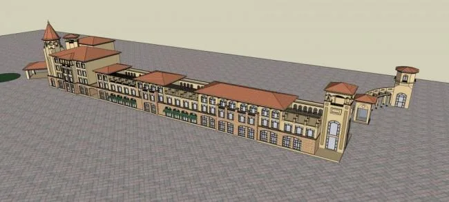 Sketchup Business Model | Multi story Commercial Street, Spanish Style, Classical Style