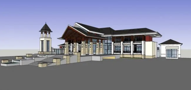 Sketchup Business Model | Multi story Commercial Club, Southeast Asian Style