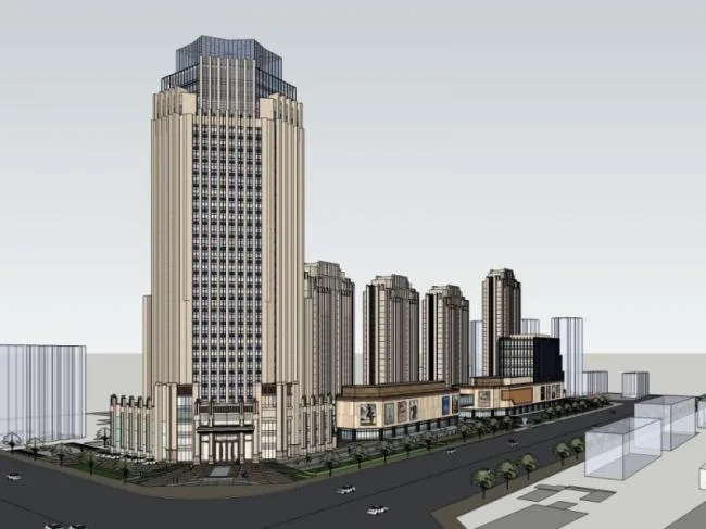 Sketchup Complex Model | Super high-rise commercial complex, office, residential, hotel, classical style