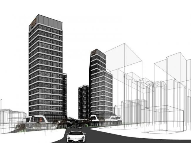 Sketchup Complex Model | High rise office building, shopping center, commercial, multi story complex, modern style