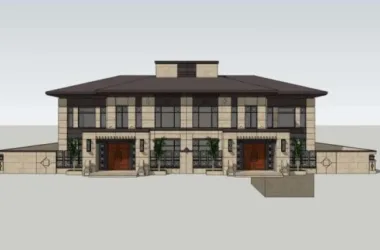 Modern Chinese Twin Villa SketchUp Model-BIM WORLD