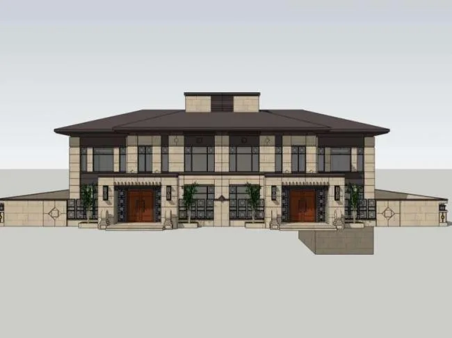 Modern Chinese Twin Villa SketchUp Model