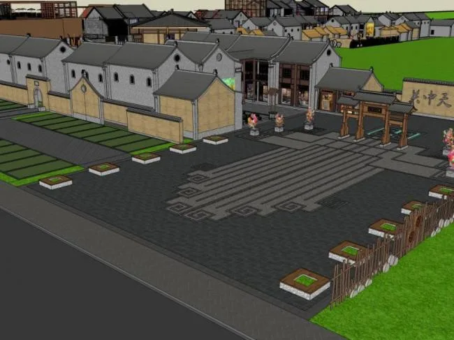 Sketchup Business Model | Multi story Commercial Street, Chinese Style