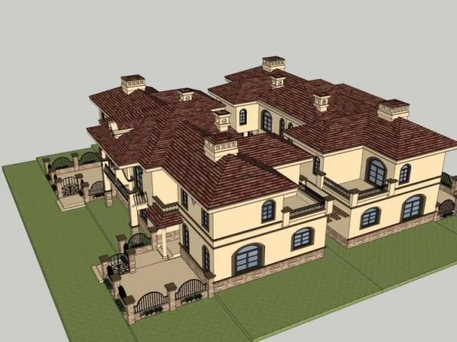 Sketchup Villa Model | Courtyard Villa, Modern Style