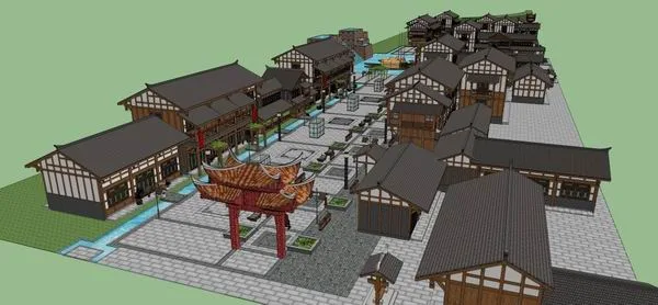 Sketchup Business Model | Multi Story Commercial Street, Chinese Classical Style