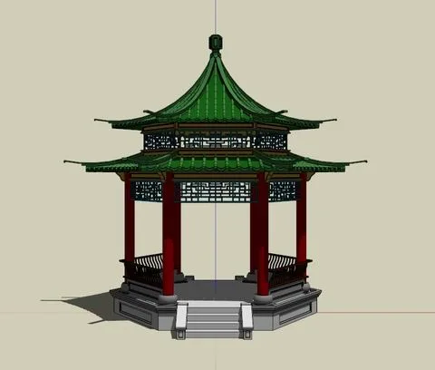 Chinese-Style Pavilion Sketch Model in SketchUp