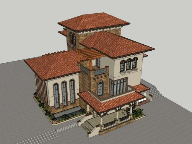Sketchup Villa Model | Single Family Villa, Classical Style
