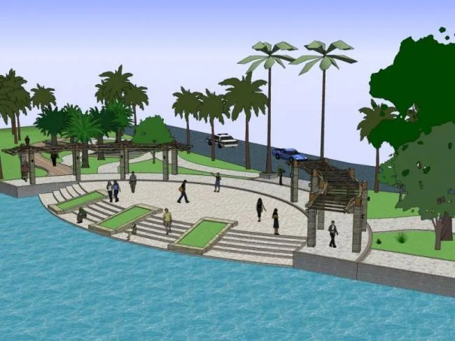 Sketchup Landscape Model | Waterfront Landscape, Modern Style